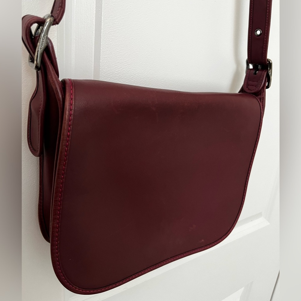 Coach 75th Anniversary Saddle Bag Purse Leather Burgundy/Fuchsia - 9170